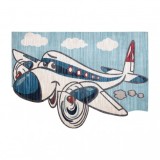 Covor pentru copii TOYS 75320 Avion pentru copii - formă modernă, neregulată, efect 3D, bleumarin - turcoaz / crem, 133x192 cm