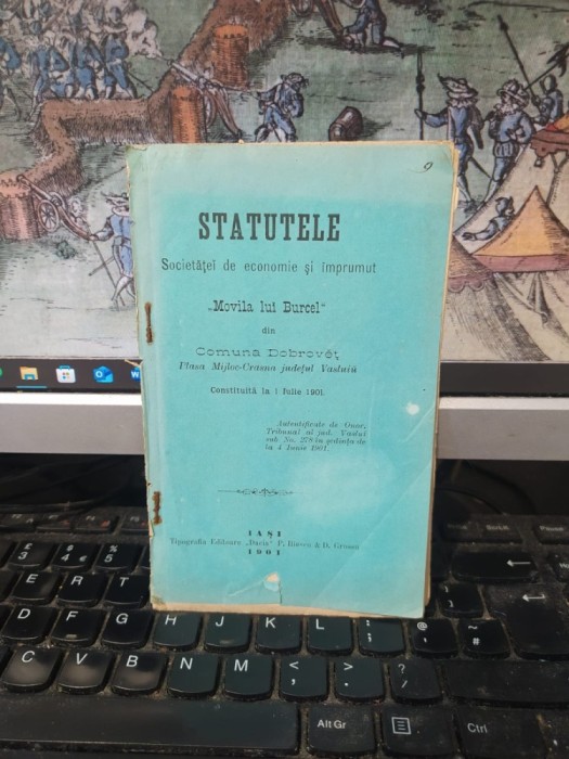 Statutele Societăței de economie și &icirc;mprumut Movila lui Burcel din com. Dobrovăț, plasa Mijloc Crasna, jud. Vaslui, azi &icirc;n jud. Iași, Iași 1901, 054
