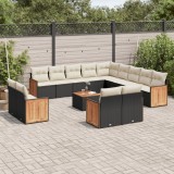 Gossi set mobilier de gradina cu perne, 14 piese, negru, poliratan