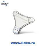 Stick Memorie USB 3.0, KATITFENXK, 128GB, Flash Drive 4 in 1, Adaptor Type-A, Type-C, Lightning, USB-A, Conecteaza si foloseste, Argintiu