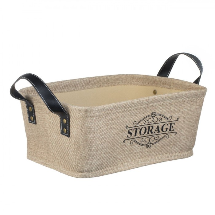 Coș Depozitare Textil, Model Storage, M&acirc;nere Negre, Bej, 33x22x13 cm