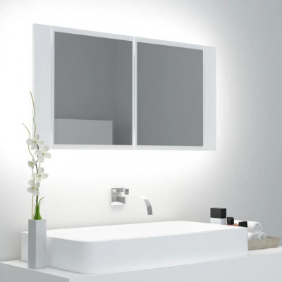 vidaXL Dulap de baie cu oglindă și LED, alb, 90x12x45 cm foto