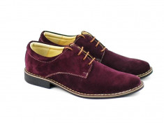 Pantofi barbati casual - eleganti din piele naturala velur bordo - PAVISINIU foto