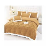 Cumpara ieftin Lenjerie de Pat din Catifea, pentru Pat Dublu, 4 Piese, Bej Inchis cu Margine Alba - FR139