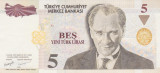 Bancnota Turcia 5 Yeni Lira 2005 - P217 UNC