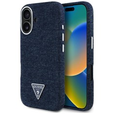 Husa iPhone 16 Guess Denim Triangle Logo MagSafe, albastru, GUHMP16SRJFWTLB foto