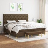 vidaXL Pat box spring cu saltea, maro &icirc;nchis, 200x200 cm, textil