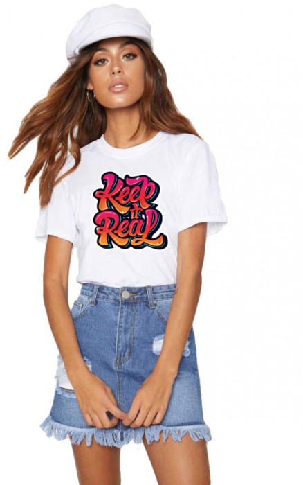 Tricou dama alb - Keep it real - 2XL