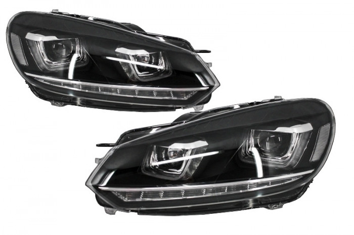 Faruri LED compatibil cu VW Golf 6 VI (2008-2013) Design Golf 7 3D U Design Semnal LED Dinamic HLVWG6U