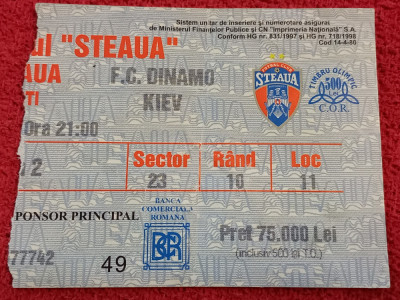 Bilet meci fotbal STEAUA Bucuresti-DINAMO Kiev (preliminarii CL 08.08.2001) foto