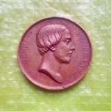 G956-I-Medalia veche HENRI V si Maria Theresia Beatrix de casatorie 1842 bronz piesa originala autentica de perioada. Diametrul 3,8 cm.