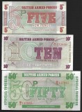 MAREA BRITANIE / FORTELE ARMATE BRITANICE : SET / LOT ( 3 buc ) 5 + 10 + 50 PENCE 1971 [2] P -M47 + P - M48 + P - M 49 , a UNC / UNC