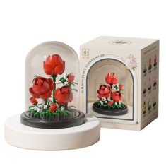 Set Constructie Trandafiri Rosii Innovium&trade;, Relaxare Creativa si Mindfulness, Pachet Special cu Dom Protectiv si Baza, 150 Piese