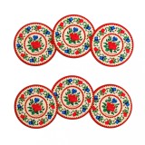 Set 6 suporturi de pahare, cadouri traditionale, Motive Florale broderie rosie, MB446