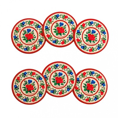 Set 6 suporturi de pahare, cadouri traditionale, Motive Florale broderie rosie, MB446 foto