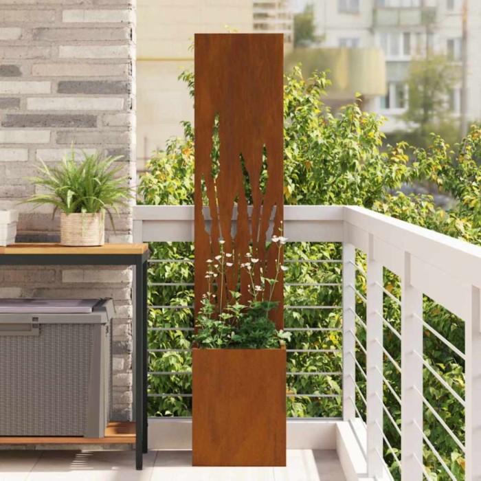 Ghiveci de Grădină cu Panou Decorativ Ruginit 32 x 140 cm