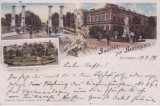 AMS % - BUCURESTI, ATENEUL, TEATRUL NATIONAL, litografie 1900 - CIRCULATA