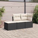 VidaXL Set mobilier de grădină cu perne, 3 piese, negru, poliratan