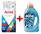 Detergent Universal de rufe pudra Active, sac 10kg, 135 spalari + Balsam de rufe Active Magic Blue, 1.5 litri, 60 spalari