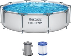Piscina Bestway PRO MAX Familie Copii Rotunda Gradina Cadru Metal 305 x 76cm + POMPA FILTRARE APA + LIVRARE GRATUITA