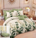 Lenjerie Pat Bumbac 4 Piese Alb Verde, 200x230/240x250cm + 2 Fete Perna 55x75/70x70cm