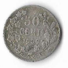 Moneda 50 centimes 1909 - Belgia, 2,5 g argint 0,835