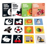 Set 80 carti pentru stimulare vizuala si cognitiva bebelusi, tip Montessori, cu imagini alb, negru,