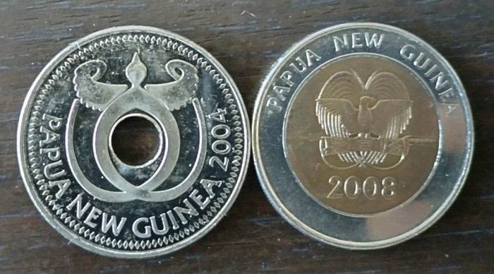 Lot monede - Papua Noua Guinee - 1 Kina 2004 si 2 Kina 2008