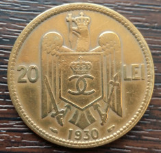 (MR14) MONEDA ROMANIA - 20 LEI 1930, PARIS, REGELE CAROL II foto