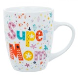 Cană Porțelan, Model Multicolor &quot;Super Mom&quot;, Capacitate 340ml, Alb, Oem