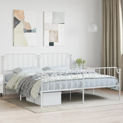 vidaXL Cadru pat metalic cu tăblie de cap/picioare&amp;nbsp;, alb, 200x200 cm foto
