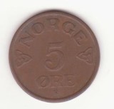 Norvegia 5 ore 1955 - Haakon VII., Europa, Bronz