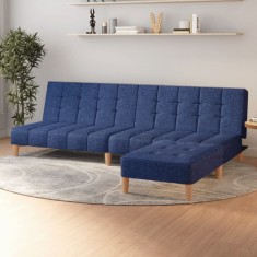 Canapea extensibila cu 2 locuri si taburet, albastru, textil GartenMobel Dekor foto