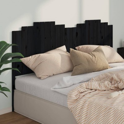 vidaXL Tăblie de pat, negru, 206x4x110 cm, lemn masiv de pin 818494 foto