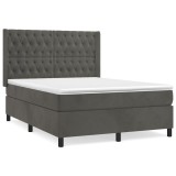Cumpara ieftin Pat box spring cu saltea, gri inchis, 140x200 cm, catifea
