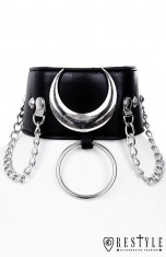 Choker gotic, piele ecologica cu elemente metalice, Luna de Fier foto