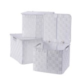 Cumpara ieftin Set 3 cutii depozitare cu capac polietilena alba 25 x 25 x 20 cm, 27 x 27 x 21 cm, 30 x 30 x 22 cm