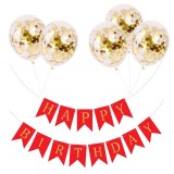 Set 5 Baloane Confetti Auriu + Banner Happy Birthday Rosu - Decoratiuni Aniversare Copii, Petrecere, Baloane Latex, Aniversari