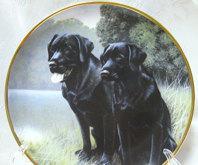 FARFURIE DECORATIVA PORTELAN ENGLEZESC FRANKLIN MINT EDITIE LIMITATA DECOR CAINI VANATOARE LABRADOR RETRIEVER 21 CM foto