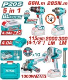 TOTAL - KIT COMBO 20V - MASINA DE GAURIT CU IMPACT, MASINA DE INSURUBAT CU IMPACT, POLIZOR UNGHIULAR PowerTool TopQuality