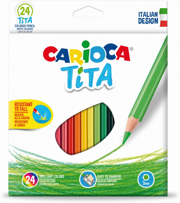 Creioane Colorate Carioca Tita, Hexagonale, Flexibile, 24 Culori/cutie
