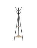 Cuier metalic tip pom KL Coly, 6 agatatori, de podea, cu spatiu depozitare, negru/natur