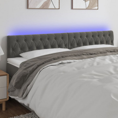 vidaXL Tăblie de pat cu LED, gri &amp;icirc;nchis, 200x7x78/88 cm, catifea foto