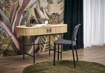 Birou HM B51, blat MDF, cu sertare, circular, design modern, natur negru foto