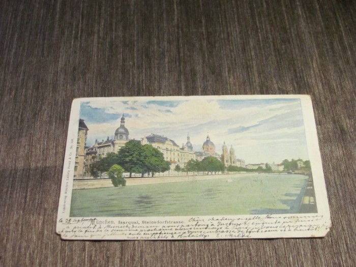 Carte poștală veche Germania &ndash; M&uuml;nchen, Isarquai Steinsdorfstrasse(cel mai probabil din perioada 1900&ndash;1940)
