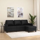 Cumpara ieftin Canapea cu 3 locuri și taburet, negru, 180 cm, piele ecologică