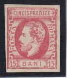 ROMANIA 1872 LP 32 REGELE CAROL I CU BARBA 15 BANI ROSU LIPSA GUMA