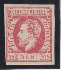 ROMANIA 1872 LP 32 REGELE CAROL I CU BARBA 15 BANI ROSU LIPSA GUMA