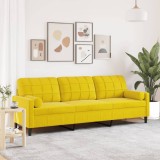 Canapea 3 locuri Gossi, galben, 210 cm, catifea moale, perne incluse. Canapea living moderna si confortabila!