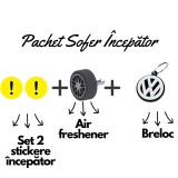 Pachet Cadou sofer Incepator Personalizat , Stickere Incepator, Breloc Auto si suport Odorizant 3D Roata